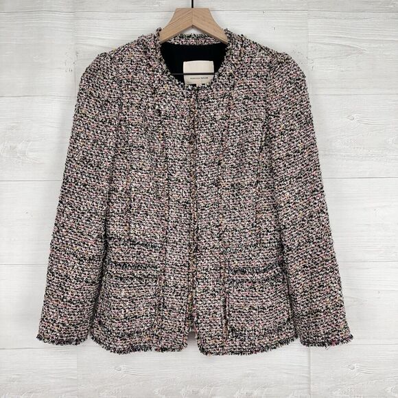 Rebecca Taylor Tweed Jacket Women 2 Fringed Textured Boucle Pink Wool Blend NEW - Picture 1 of 16